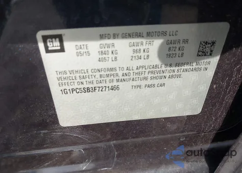 2015 Chevrolet Cruze 1Lt Auto z USA, uszkodzony, nr VIN 1G1PC5SB3F7271466